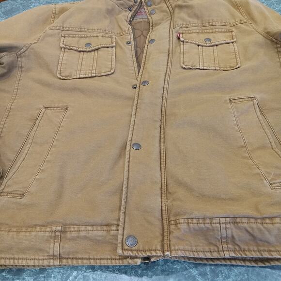 Levi’s Jacket XL Brown Quilted Canvas Work Utility Field Coat Snap Front Chore - Picture 2 of 16